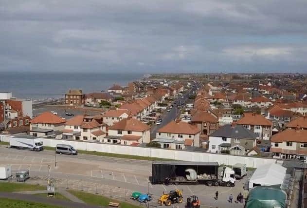 Trucks with film set sections arriving in Cleveleys. Picture: Craig Newman/Scruffy Diamond