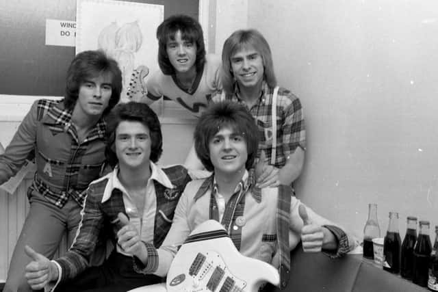 Bay City Rollers back stage at the Preston Guild Hall on May 15, 1975