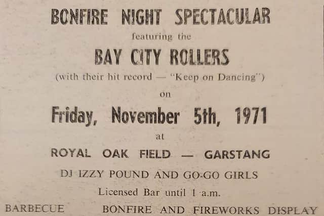 Poster from the night Bay City Rollers played in Garstang on November 5, 1971