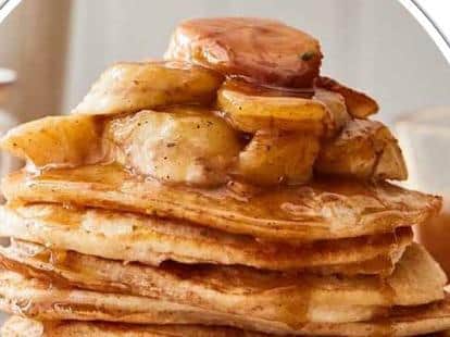 Vegan pancakes with butterscotch sauce