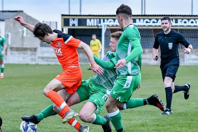 The influential Joe Robinson in action for AFC Blackpool against Charnock Richard
Picture: ADAM GEE