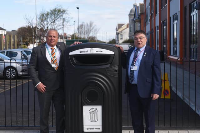 Coun Robertson, left, funded the bin through the council ward grants