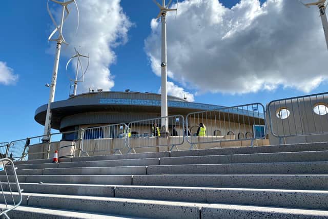 Cafe Cove has undergone a vivid transformation for the Star Wars filming, with a newly-painted roof, new doors and new windows.