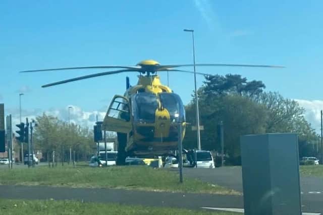 The air ambulance was called to the scene in Poulton Road, Blackpool after a 12-year-old girl was struck by a car at around 3.30pm on Wednesday (May 5). Picture by Karl Bonney