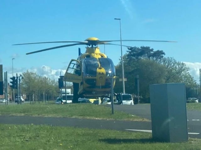 The air ambulance was called to the scene in Poulton Road, Blackpool after a 12-year-old girl was struck by a car at around 3.30pm on Wednesday (May 5). Picture by Karl Bonney