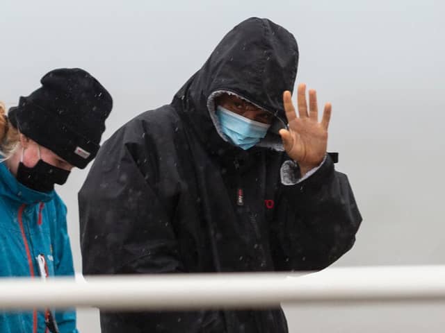 Diego Luna waves to fans who came out to see him in Cleveleys today
