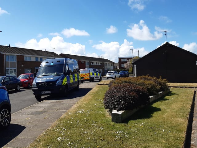 Police at Clayton Crescent today, May 7. Picture by Wes Holmes