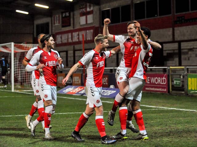 Fleetwood Town celebrate scoring against Ipswich Town in March Picture: Stephen Buckley/PRiME Media Images Limited
