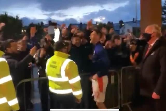 Jerry Yates joined in with the celebrations on Tuesday night. Screengrab taken from Blackpool FC's Twitter account.