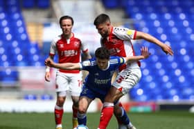 Danny Andrew wins possession for Fleetwood at Ipswich