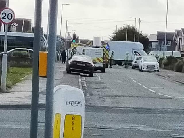 Police, fire crews and paramedics attended the crash at the Rossall Square crossing this morning (Tuesday, May 11). Picture by Daryl Gearing