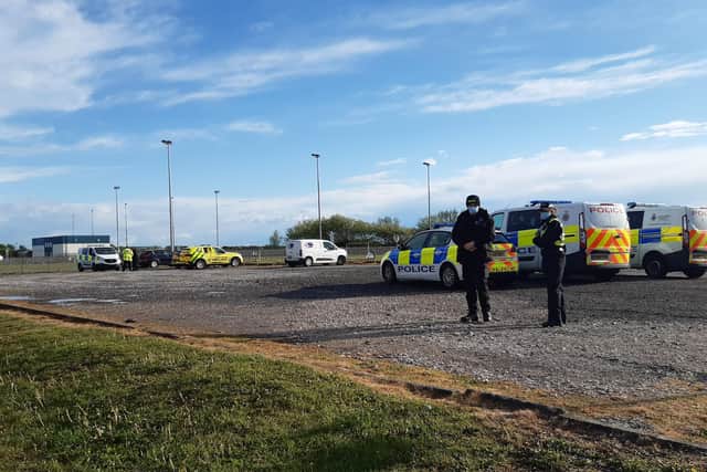 Police at the scene this evening