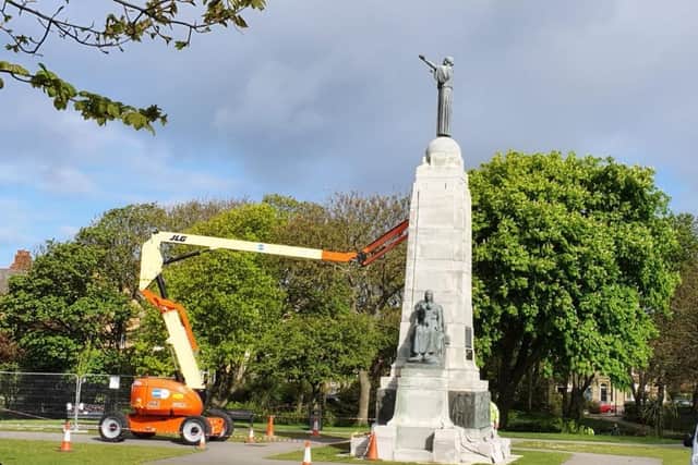 Claning of the Grade II-listed war memorial is part of the refurbishment programme at Ashton Gardens