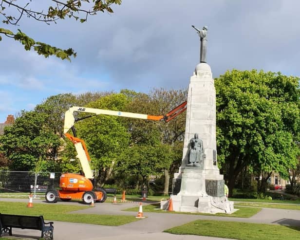 Claning of the Grade II-listed war memorial is part of the refurbishment programme at Ashton Gardens