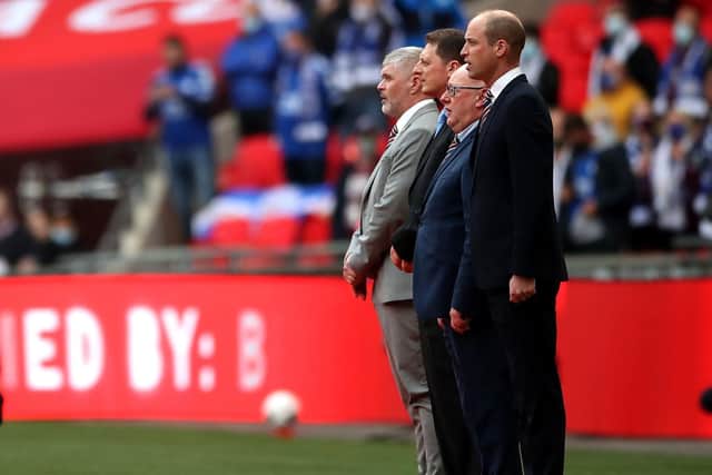 Steve Curwood (far left) among the FA dignataries with Prince William at Wembley ahead of the FA Cup final