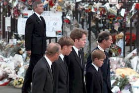 The Prince of Wales and his sons Prince William and Harry arrive at Westminster Abbey with the Duke of Edinburgh and the Earl Spencer, for the funeral of Diana, Princess of Wales 06 September 1997