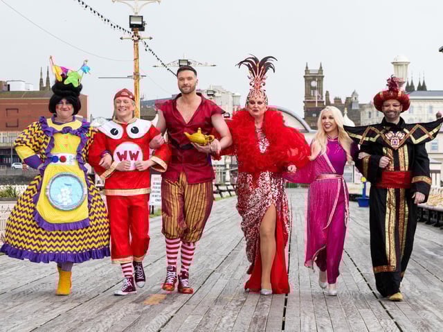 The cast of Aladdin and His Magic Ring on Blackpool North Pier.