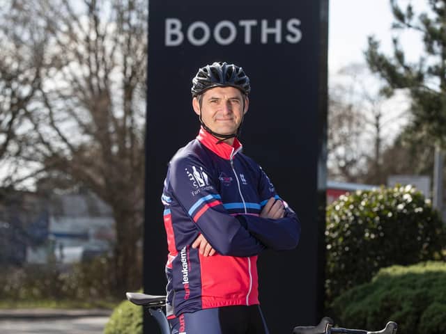On his bike - Nigel Murray, Booths Chief Operating Officer, gearing up for the Tour O'Booths and the Tour de France route challenge (photo Paul Currie)