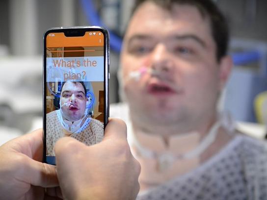 Nathan Armstrong, from Oswaldtwistle near Blackburn, has suffered from paralysis of his vocal cords since he was a child. He used the lipreading SRAVI app while in hospital.