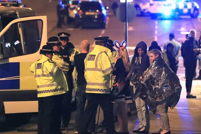 The scene close to the Manchester Arena after the terror attack at an Ariana Grande concert on May 22, 2017. Picture: Peter Byrne/PA