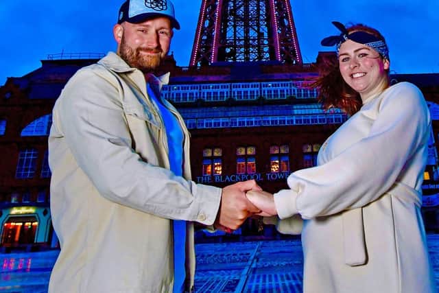 Nick Easton and Amberleigh Duckworth organised their gender reveal celebration with a little help of Blackpool Tower