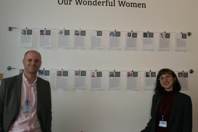 Ben Whittaker and Zara Robinson with the Our Wonderful Women display at Fleetwood Museum.