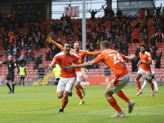 Dougall celebrates after scoring Blackpool's second goal of the night