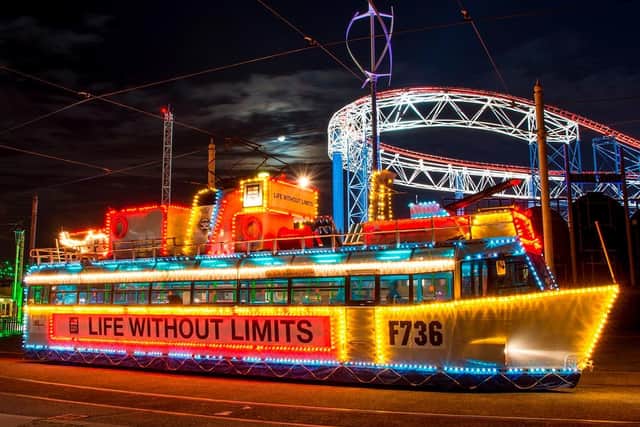 HMS Blackpool Tram at Pleasure Beach. Blackpool Heritage has launched an ambitious fund-raiser seeking £1 million in donations in order to build a new roof and preserve these historic vehicles, which are also used during the Illuminations