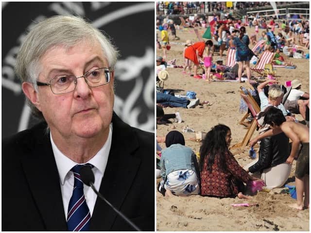 Pictured left, Mark Drakeford, the Welsh First Minister, right, Llandudno