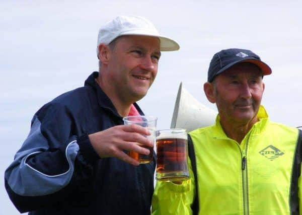 Ron Hill (right) with Brian Porter at the Freckleton Half-Marathon