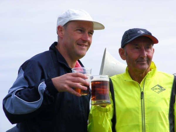 Ron Hill (right) with Brian Porter at the Freckleton Half-Marathon