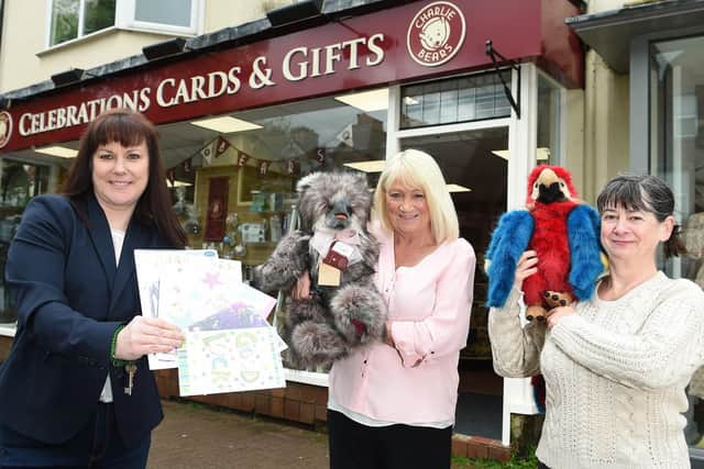 Celebrations owner Sandra Mangan outside the new Lytham shop with employees Annette Heywood and Sue Hankinson