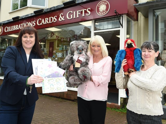 Celebrations owner Sandra Mangan outside the new Lytham shop with employees Annette Heywood and Sue Hankinson