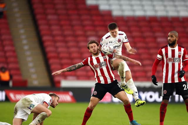 Danny Philliskirk in FA Cup action for AFC Fylde at Sheffield United, one of his former clubs