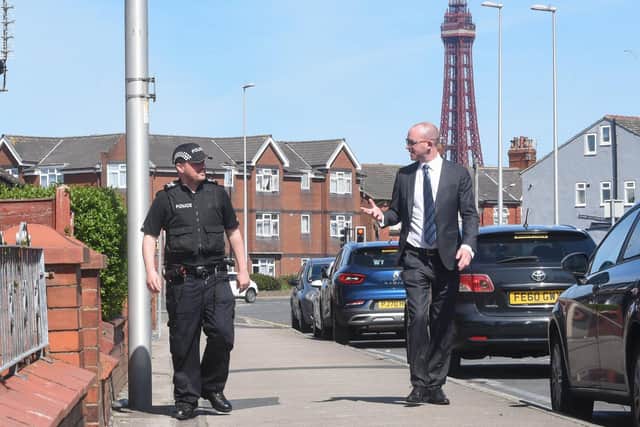 Sgt Mark Lancaster chats with PCC Andrew Snowdon in Blackpool