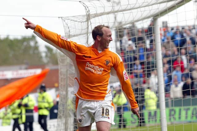 Andy Morrell celebrates scoring against Oldham Athletic in the 2006/07 play-off semi-final second leg