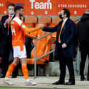Blackpool owner Simon Sadler with Gary Madine at the end of the play-off semi-fianl against Oxford United
Photographer Paul Greenwood/CameraSport