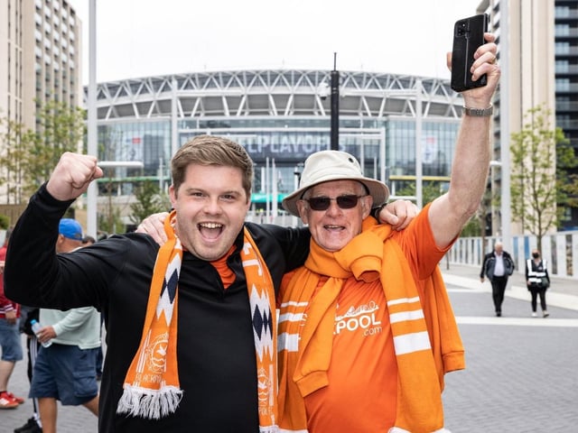 Blackpool fans enjoy the sunshine at Wembley before the match