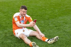 Embleton celebrates Blackpool's Wembley win