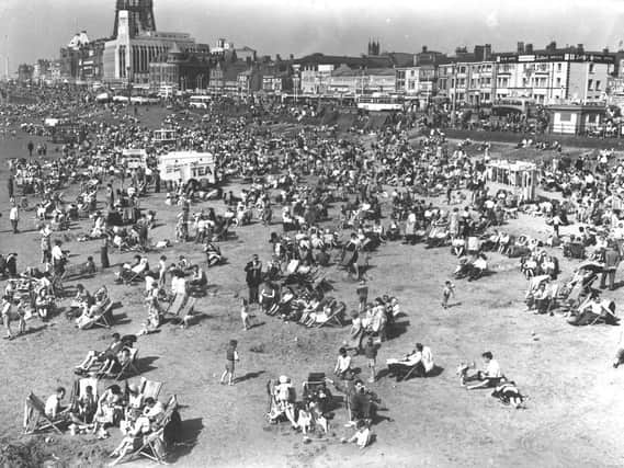 Deckchairs on the beach in Blackpool's heyday during the 1950s