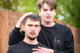 Cast members Ronnie Locke and Rhys Warrington in rehearsal for the outdoor production of Macbeth at Lytham Hall