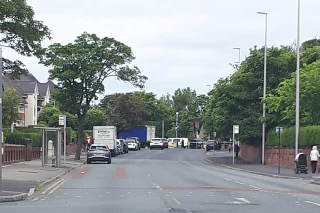 The scene outside Whitegate Drive Health Centre this morning (June 10)
