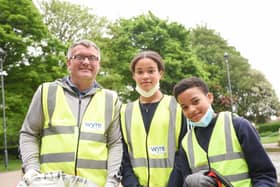 Great British Spring Clean in Fleetwood's Memorial Park.  David O'Neill with Sinead O'Neill, 13 and Ryan O'Neill, 11.