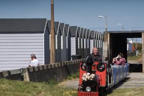 The miniature train and beach huts at St Annes