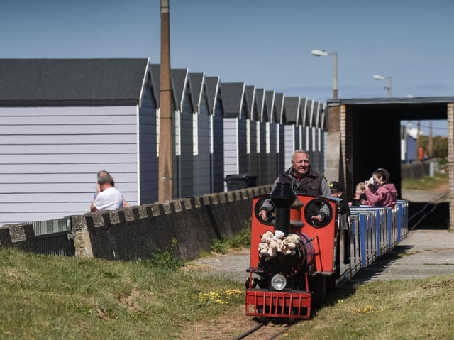 The miniature train and beach huts at St Annes