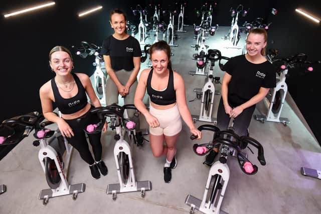Left to right Josephine Box, Rebecca Morris, Sophie Lowe and Sarah Burgess at Ride and Sculpt and the Juice Club at Brooklands Way on Whitehills Business Park