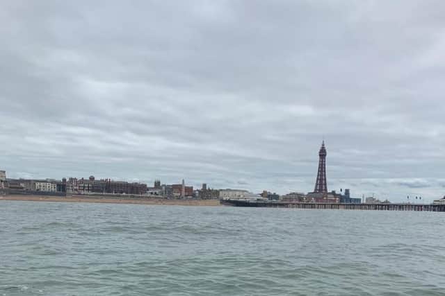 The couple had rode around 4 miles off the coast of Blackpool when they had their close encounter with the dolphins