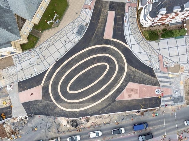 Drone pictures of the newly-opened roundabout show three rings in the middle of a junction