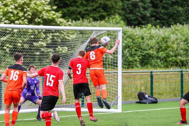 Jordan Rankine equalises for AFC Blackpool in the Division Three Cup final