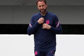 England boss Gareth Southgate conducts training at St George's Park on Thursday